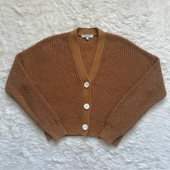 Madewell Greywood Crop Cardigan Sweater Button Front 100% Cotton Toffee Sz XS - Picture 2 of 11